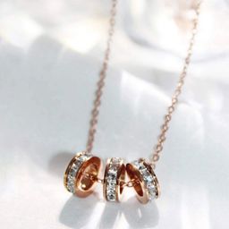 Jewels Galaxy Rose Gold-Plated CZ Studded Round loop Pendant With Chain-image-83