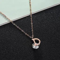 Jewels Galaxy Rose Gold-Plated Cubic Zirconia-Studded "D" Charm Pendant With Chain-14
