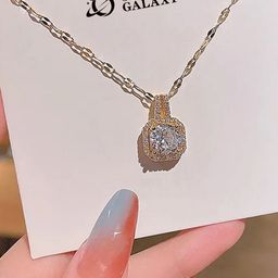 Jewels Galaxy Gold-Plated Cubic Zirconia Square Contemporary Charm Pendant With Rope Chain-image-85