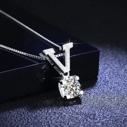 Jewels Galaxy Silver-Plated Crystal Stone-Studded V Shape Circular Pendant With Chain-36