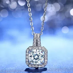 Jewels Galaxy Silver-Plated CZ Studded Square Anti- Tarnish Pendant With Chain-image-4