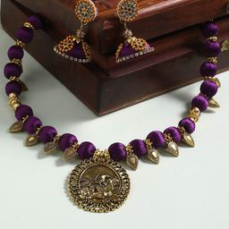 AKSHARA Women Purple Handcrafted Brass-Plated Jewellery Set-image-34