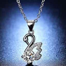Designs & You Silver-Plated CZ Stone-Studded Swan-Shape Pendant-image-49
