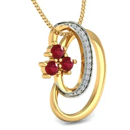 KUBERBOX Etreinte 18KT Gold Diamond-Studded Ruby Pendant- 1.82 gm-image-14