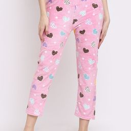 NEUDIS Women Pink & White Printed Fleece Lounge Pants-image-65