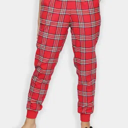BStories Women Red Checked Cotton Lounge Pants-image-97