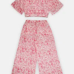 KiddoPanti Girls Printed V-Neck Pure Cotton Crop Top with Palazzos-image-9