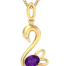 KUBERBOX Swan 18KT Gold Diamond-Studded Amethyst Pendant-0.99 gm-image-87