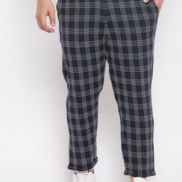 AUSTIVO Men Navy Blue & White Checked Slim Fit Plus Size Track Pant-image-8