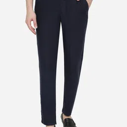 JADE BLUE Men Navy Blue Easy Wash Cotton Trousers-image-61