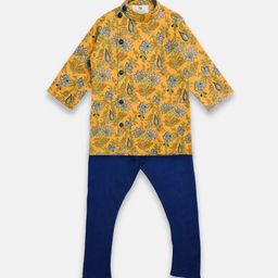 Cute Couture Boys Floral Printed Angrakha Kurta With Pyjamas-15