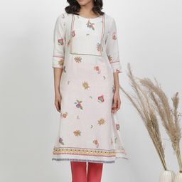 W Floral Printed Keyhole Neck Regular Kurta with Trousers-picture-8