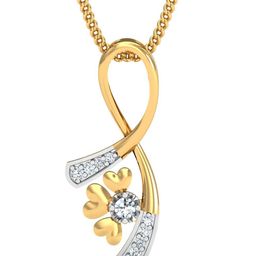 KUBERBOX Aurora Floral 18KT Gold Diamond Studded Pendant-0.51gm-image-48