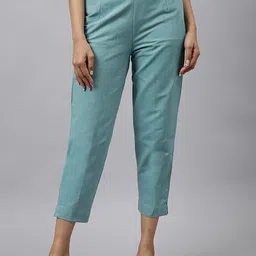 Fabindia Women Slim Fit Pleated Cotton Trousers-picture-28