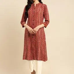 Rangita Striped Printed Regular Kurta with Trousers image 1