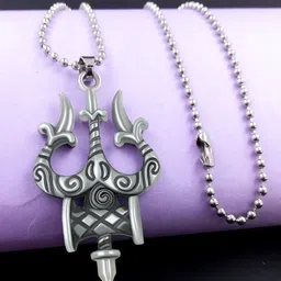 Saizen Silver-Plated Trishul-Shaped Stainless Steel Pendant-image-0