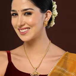 PANASH Gold-Plated CZ-Studded Ganesh Shaped Pendant With Chain-22