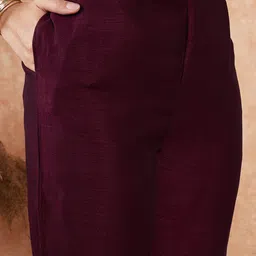 Sangria Maroon Ethnic Motifs Embroidered A-Line Sequinned Kurta With Trouser & Dupatta image 3
