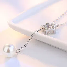 MYKI Women Trendy Heart Cubic Zircon Pearl Drop Sterling Silver Pendant-35