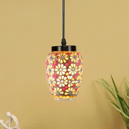 Devansh White & Gold Printed Glass Ceiling Lamp-30
