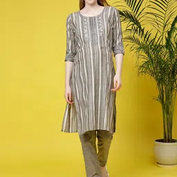 DUMMY SHAPE Striped Regular Mirror Work Maternity Kurta With Trousers-picture-19