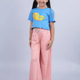 KiddoPanti Girls Printed Round Neck Short Sleeves Pure Cotton Clothing Set-52
