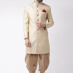 KISAH Woven-Designed Cotton Sherwani With Dhoti Pant Set-image-60