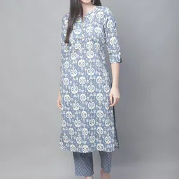 Cantabil Ethnic Motifs Printed Pure Cotton Kurta with Trousers-picture-45