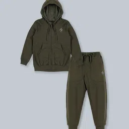 KiddoPanti Kids Green Solid Hooded Tracksuit-picture-48