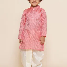 Sethukrishna Boys Geometric Woven Design Mandarin Collar Long Sleeves Kurta with Pyjamas-image-73