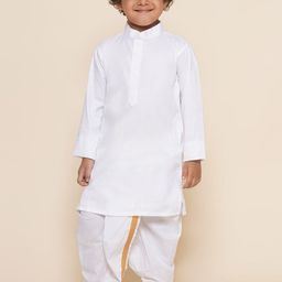 Sethukrishna Boys Mandarin Collar Long Sleeves Pure Cotton Kurta With Dhoti Pants-33