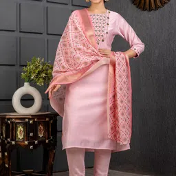 Royal Export Floral Embroidered Regular Kurta with Trousers & Dupatta-58