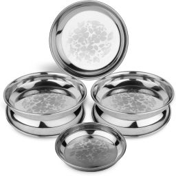 Stainless Steel 6 Pieces Heavy Gauge Steel Laser Halva Plates / Breakfast Plates / Serving Plates (Diameter : 16 cm , 6 Pieces) Quarter Plate-image-93