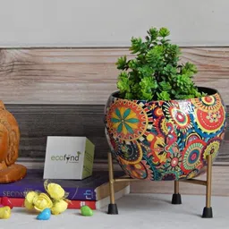 ecofynd Lio Set of 2 Printed Planters with Stand-21
