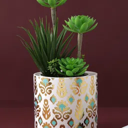 TAYHAA White & Yellow Mandala Printed Ceramic Planter-image-67