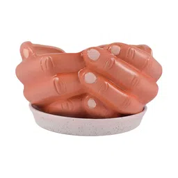 LASAKI Nude & White Ceramic Hand With Tray Planter-image-19