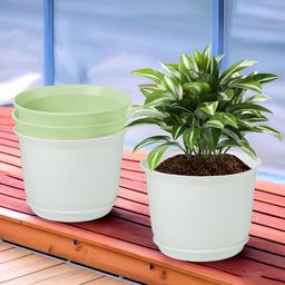 Kuber Industries White & Green 4 Pcs Flower Pot Planters With Tray image 1