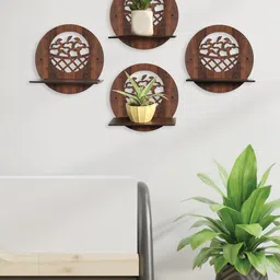 RANDOM  Set Of 4 Coffee Brown Solid Apple Shaped Wall Hanging Planters Stand image 1