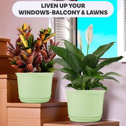 Kuber Industries White & Green 4 Pcs Flower Pot Planters With Tray image 3
