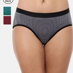 RedRose Plus Size Women Pack Of 3 Striped Cotton Hipster Briefs-image-30