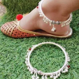 Oxidised German Silver Metal Kada Anklet for Women's & Girl's (Set 1 - 2Pcs) Silver Anklet-image-75