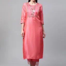 Sringam Floral Embroidered Straight Kurta with Trousers-picture-48