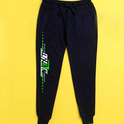 NUSYL Kids Navy Blue Printed Polyester Regular Fit Joggers-image-60