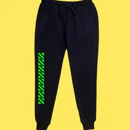 NUSYL Kids Navy Blue & Green Printed Polyester Regular Fit Joggers-image-70