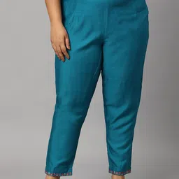 W Women Plus Size  Blue Slim Fit Trousers-image-40