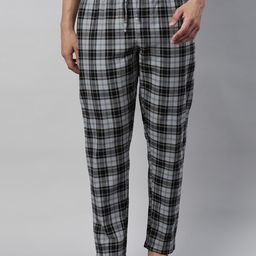 Joven Men Black & Grey Checked Cotton Lounge Pants-picture-14