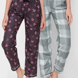 FashionRack Women Pack of 2 Grey & Brown Cotton Lounge Pants-picture-37