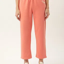 ELLE Women Peach Solid Pure Cotton Track Pants-image-18