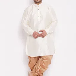VASTRAMAY Plus Size Men Cream-Coloured & Gold-Toned Kurta with Dhoti Pants-picture-5
