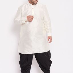 VASTRAMAY Plus Size Men Cream & Black Kurta with Dhoti Pants-picture-14